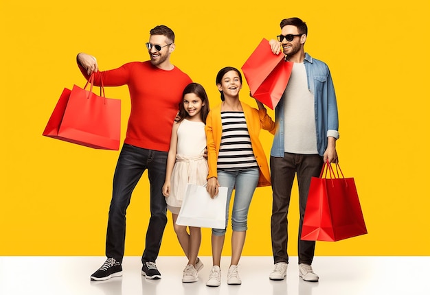 Foto di una famiglia felice sorridente che fa shopping insieme