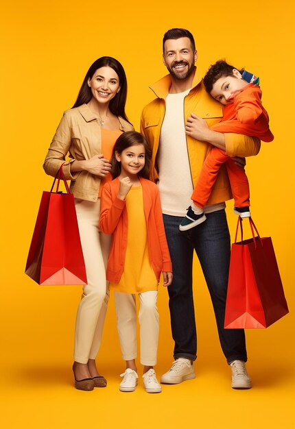 Foto di una famiglia felice sorridente che fa shopping insieme