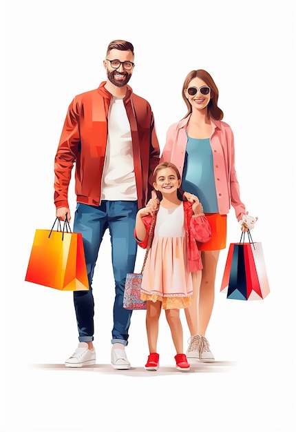 Foto di una famiglia felice sorridente che fa shopping insieme