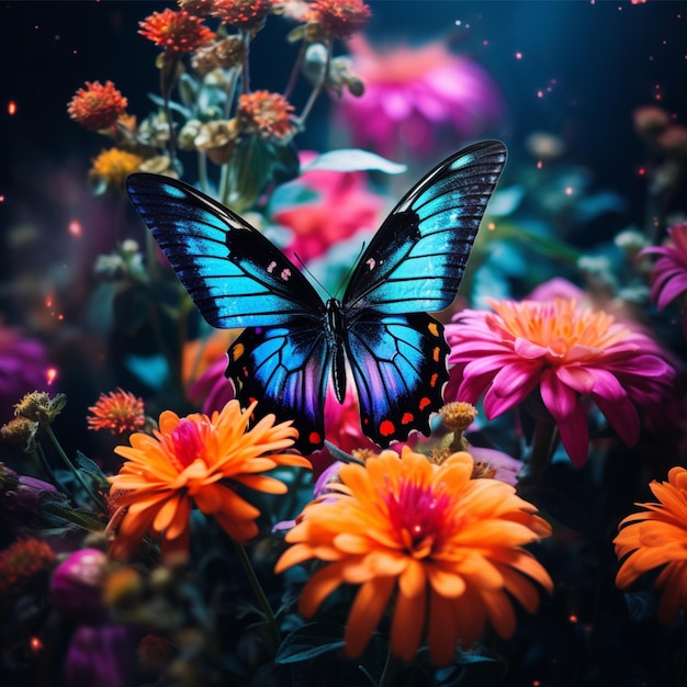 foto di una farfalla tra fiori colorati