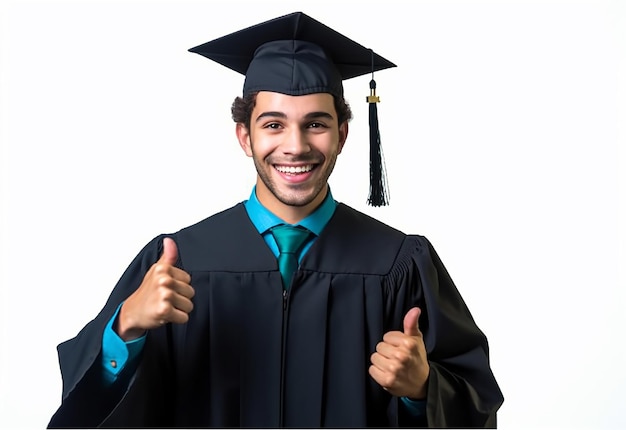 Foto di una felice squadra di laureati con cappello di laurea e diploma