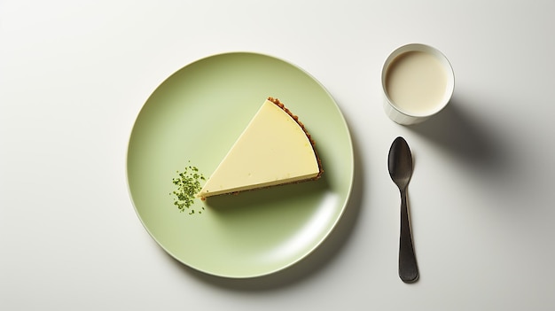 Foto di una fetta di torta di formaggio sul tavolo minimalista