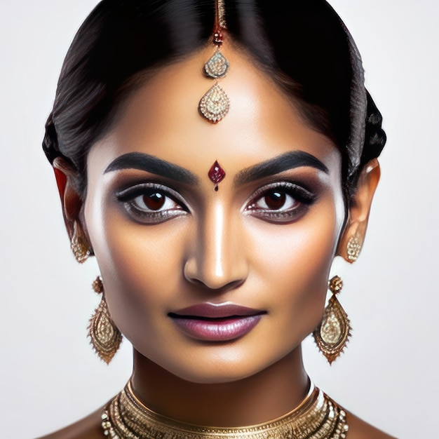 Foto di una giovane donna indiana con la pelle perfetta AI generativa