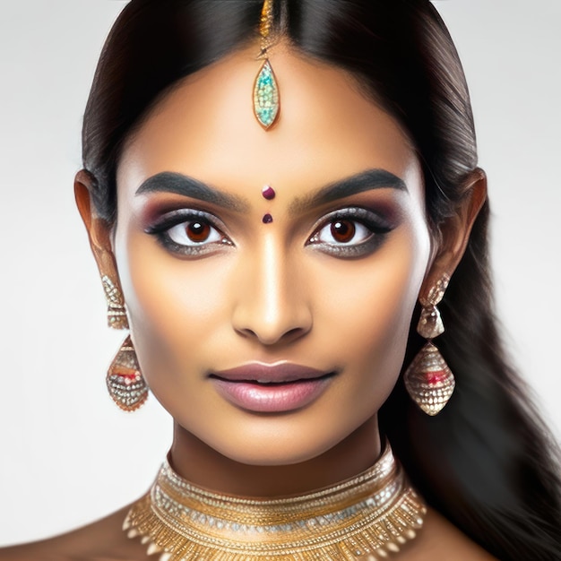 Foto di una giovane donna indiana con la pelle perfetta AI generativa