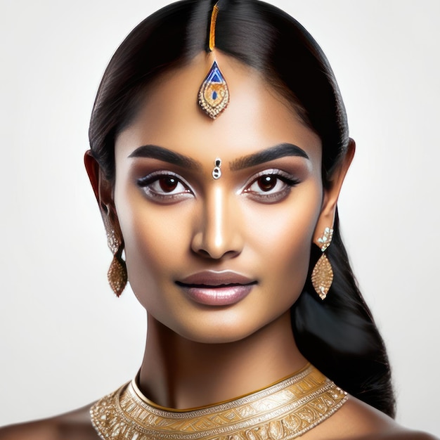 Foto di una giovane donna indiana con una pelle perfetta IA generativa
