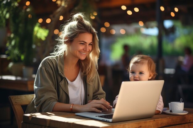 Foto di una madre che lavora