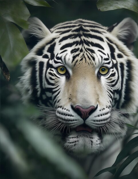 Foto di una maestosa tigre bianca con accattivanti occhi gialli