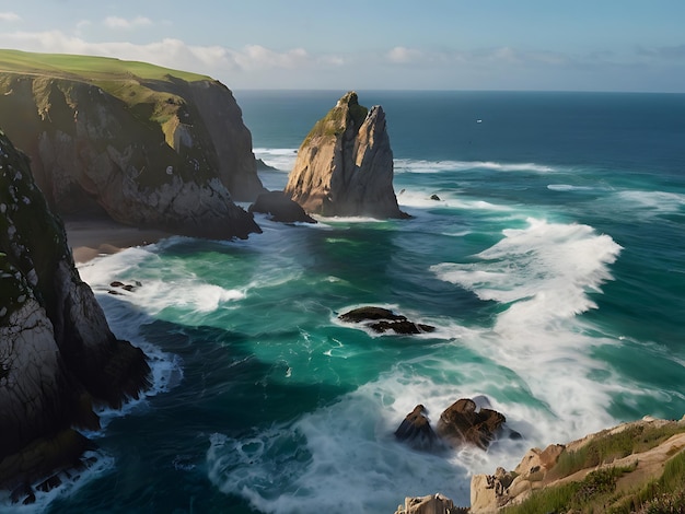 Foto di una montagna sulla riva del mare