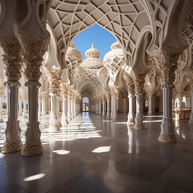 Foto di una moschea islamica con un palazzo panoramico di preghiera