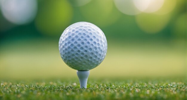 foto di una palla da golf su un tee con uno sfondo bokeh verde sfocato Perfetto per l'uso nei social media