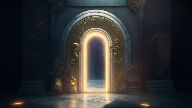Foto di una porta misteriosa attraverso la quale filtra un raggio di luce