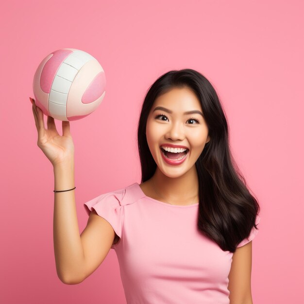 foto di una ragazza asiatica uscita con una palla in mano