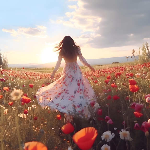 foto di una ragazza in un campo di fiori