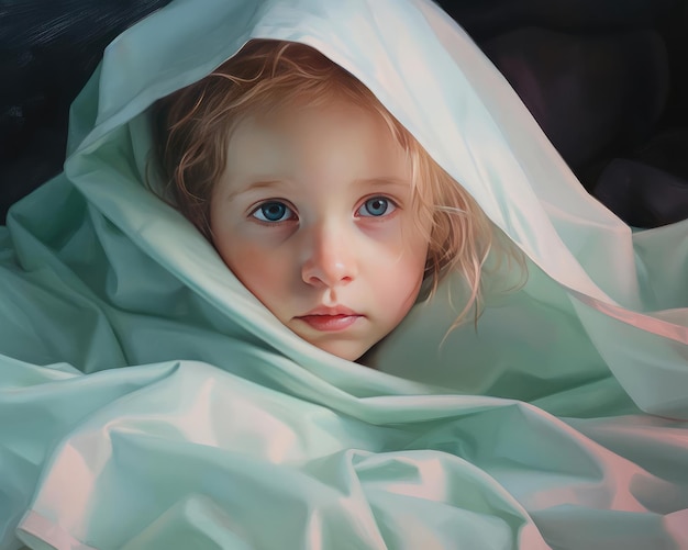 Foto di una ragazzina in una coperta