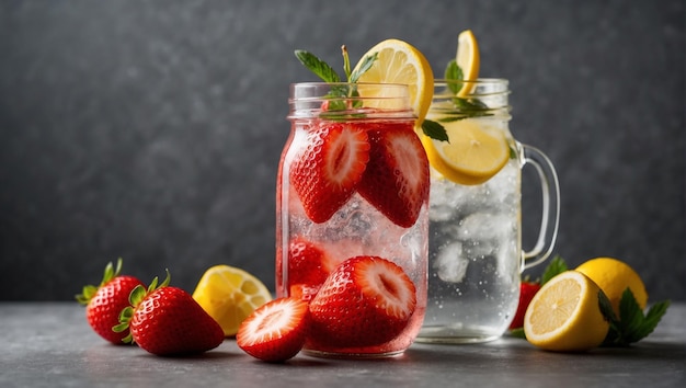 Foto di una rinfrescante bevanda fredda estiva con acque infuse di fragole