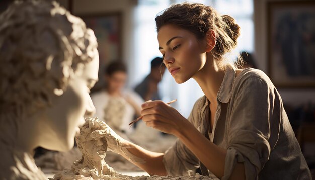 Foto di una scultrice che crea un capolavoro nel suo studio