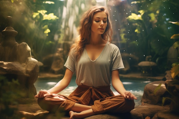 Foto di una sedativa sessione di meditazione mindfulness Generative AI