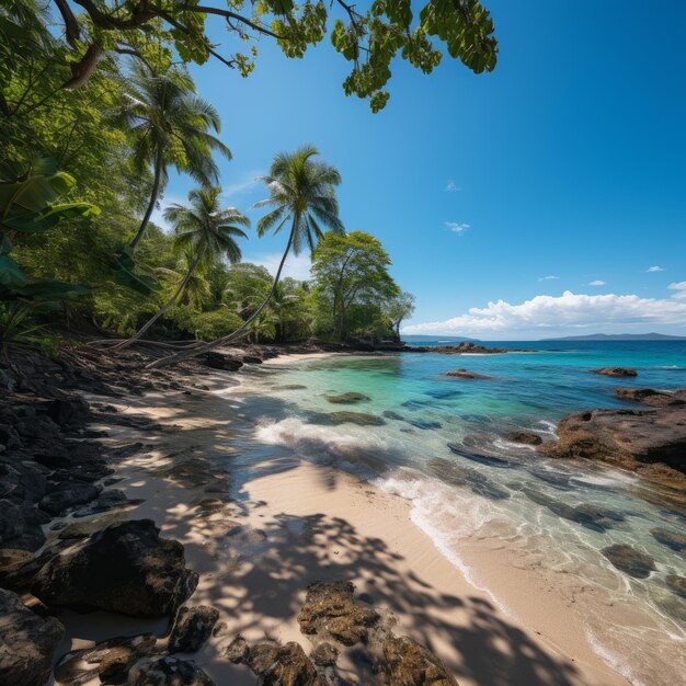 Foto di una spiaggia tropicale con palme Generative AI