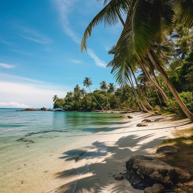 Foto di una splendida vista con alberi di cocco lungo la costa una scena serena catturata nella natura