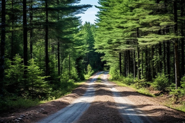Foto di una strada sporca nella foresta