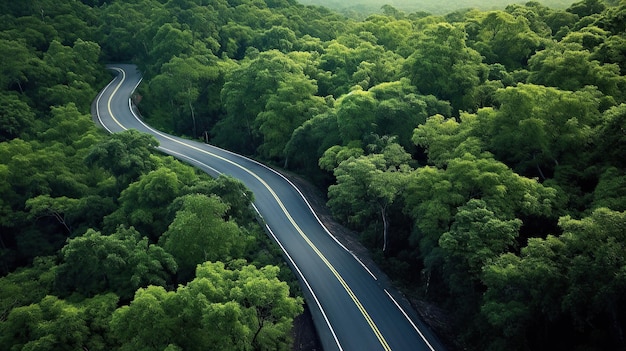 Foto di una strada tortuosa vista dall'alto vista aerea bellissima IA generativa