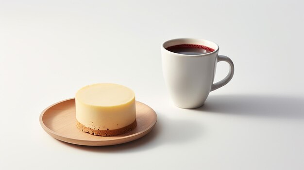 foto di una tazza di caffè con una torta di formaggio isolata su sfondo nero