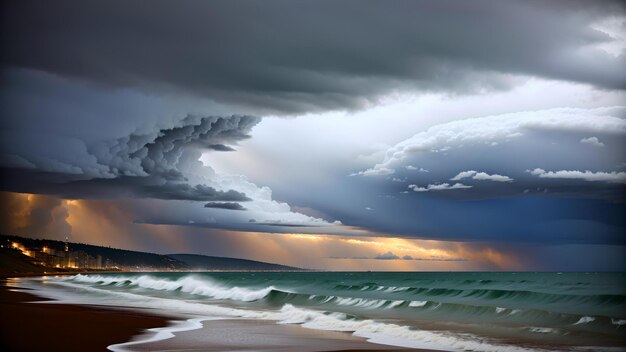 Foto di una tempesta che si avvicina all'oceano e alla spiaggia