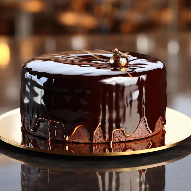 Foto di una torta al cioccolato con sopra cioccolato e noci