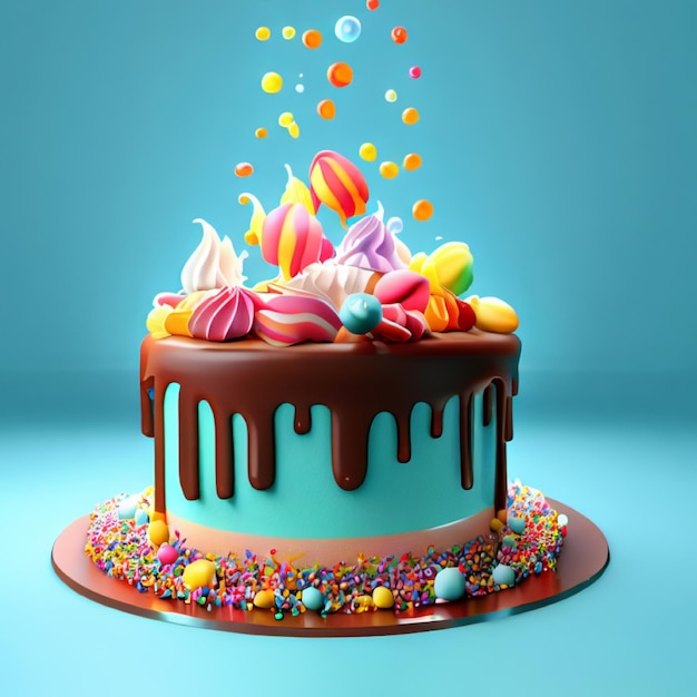 Foto di una torta con sfondo color crema per un evento di compleanno