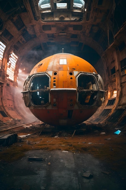 Foto di una vibrante scultura arancione in un ambiente interno