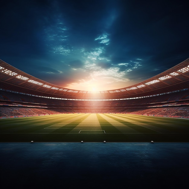 Foto di uno stadio di calcio di notte con la luce dello stadio