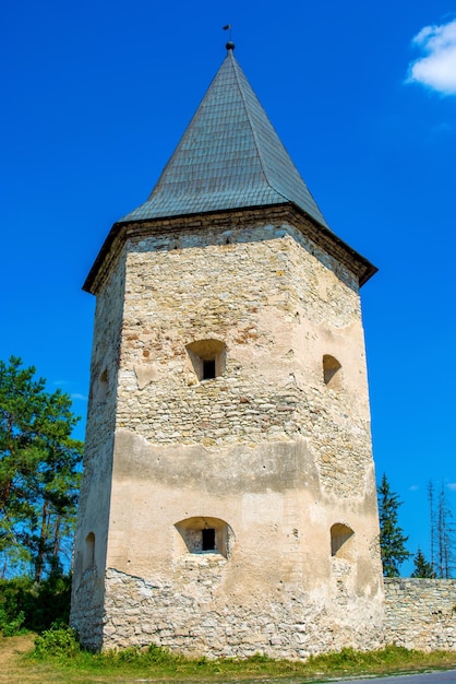 Foto di vecchia torretta di pietra antica del castello in Krivche