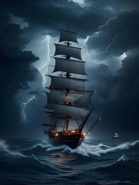Foto di vela in mezzo al mare ventoso, acque turbolente e temporali