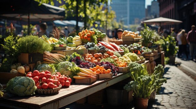 Foto di verdure e frutta biologiche in un mercato locale