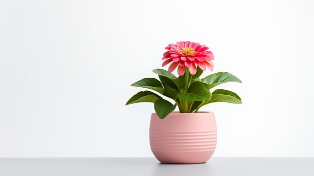 Foto di Zinnia in vaso minimalista come pianta domestica per la decorazione domestica isolata su sfondo bianco