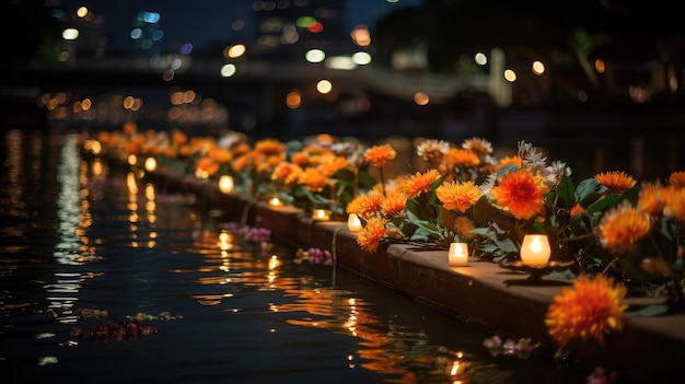 Foto diwali day festival sfondo di lanterne diwali con candele e luci sfocate