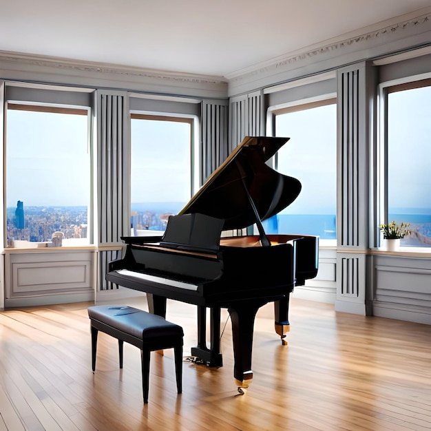 foto elegante pianoforte a coda scena in interni