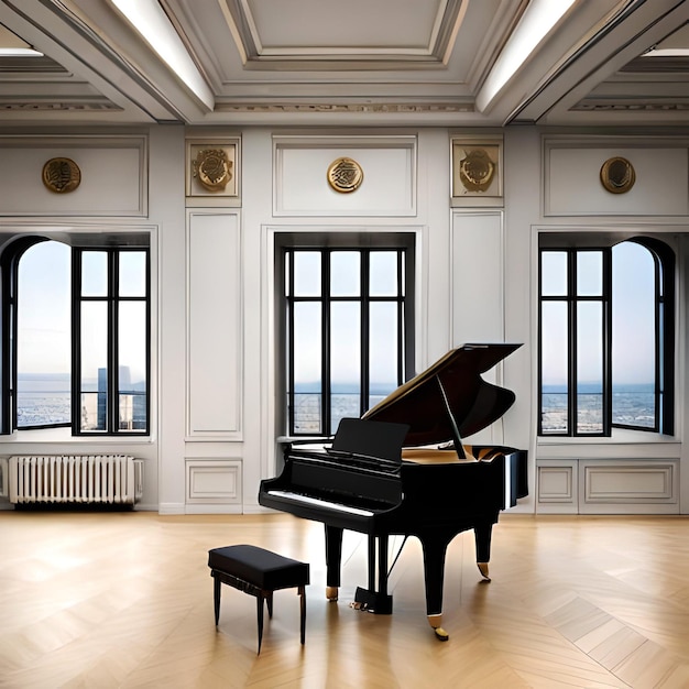 foto elegante pianoforte a coda scena in interni