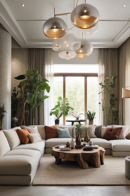 foto elegante salotto scandinavo con design menta divano mobili mock up cartella mappa piante e eleg