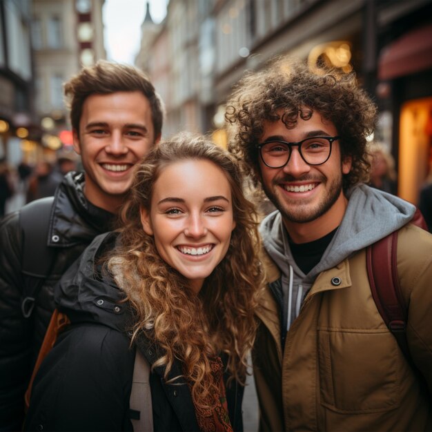 foto felice con gli amici in città