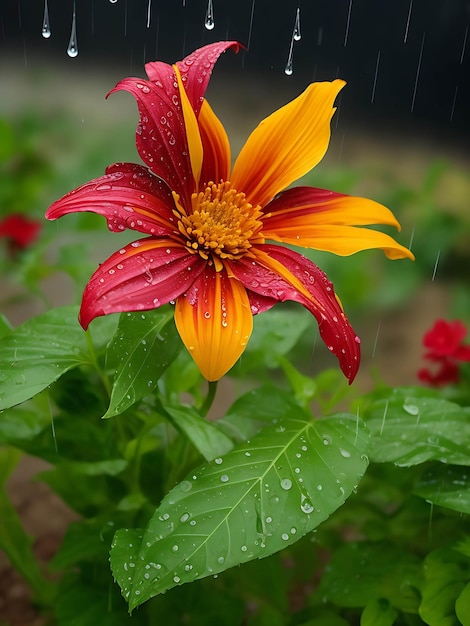 Foto Fiore rosso Phoenix in giardino con pioggia