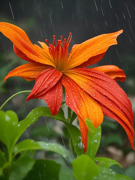 Foto Fiore rosso Phoenix in giardino con pioggia