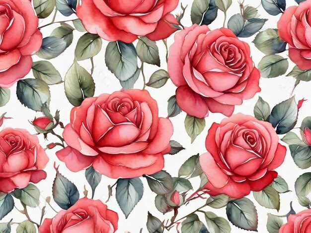 Foto fiori di rosa rossa acquerello disegno senza cuciture