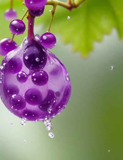 Foto focalizzata di Kyoho Grape e goccia d'acqua su uno sfondo sfocato accogliente