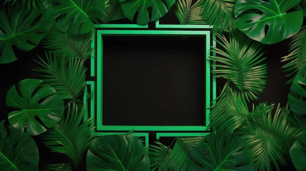Foto Foglie tropicali con sfondo verde di foglie tropicali generate ai con sfondo verde