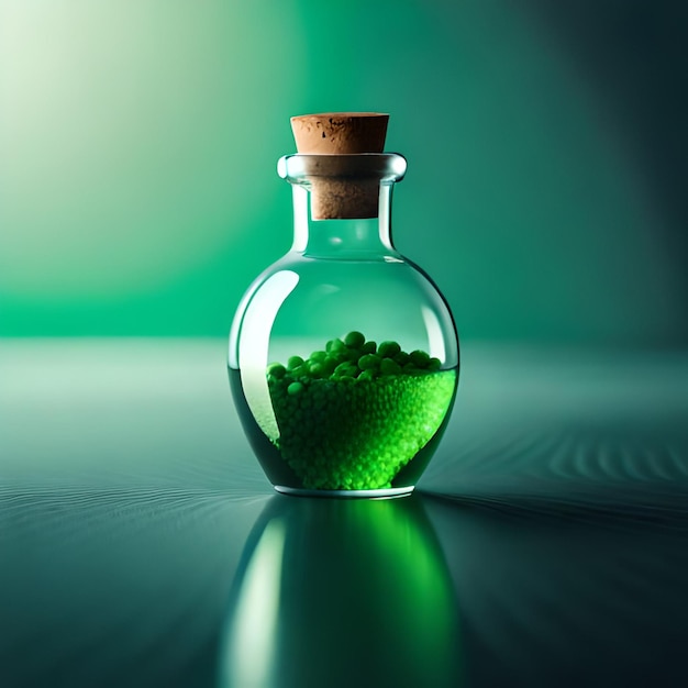 Foto generata da Ai della pozione magica di liquido di colore verde in bottiglia