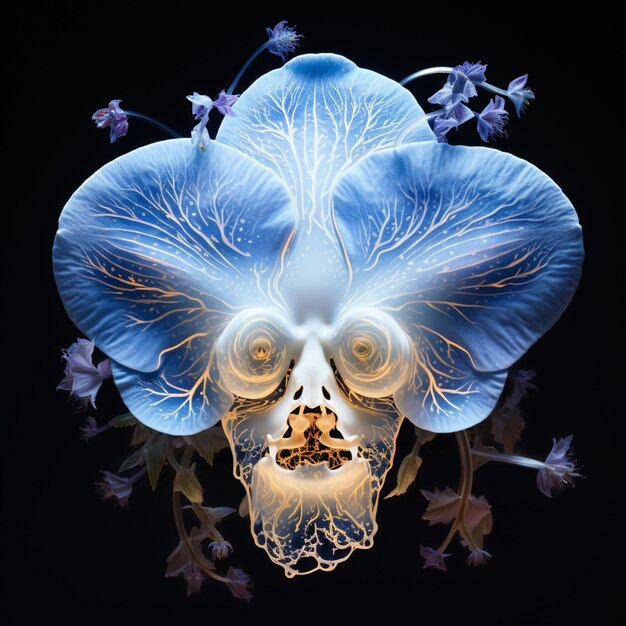 Foto generativa di AI Un fiore di Voynich come un cranio di Rorschach