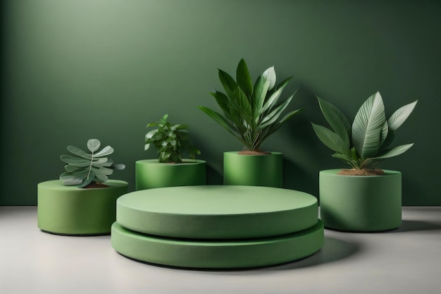 Foto Generative Ai Sfondo del podio per posizionare i prodotti in colore verde tenue
