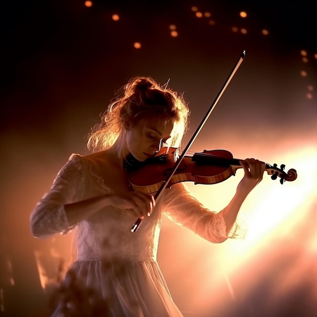 Foto giovane bella donna che suona il violino