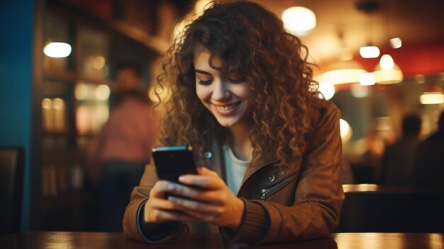 Foto giovane donna graziosa che utilizza il telefono cellulare